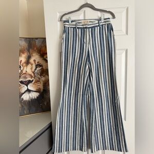 Michael Kors Navy and White Vertical Stripe Wide-Leg Pants
